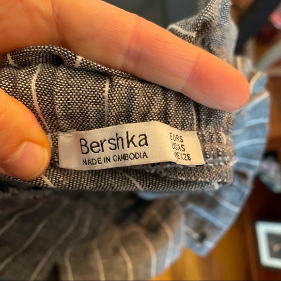 Bershka Women's Small S Striped Linen Blend Belted Pants - Picture 4 of 4